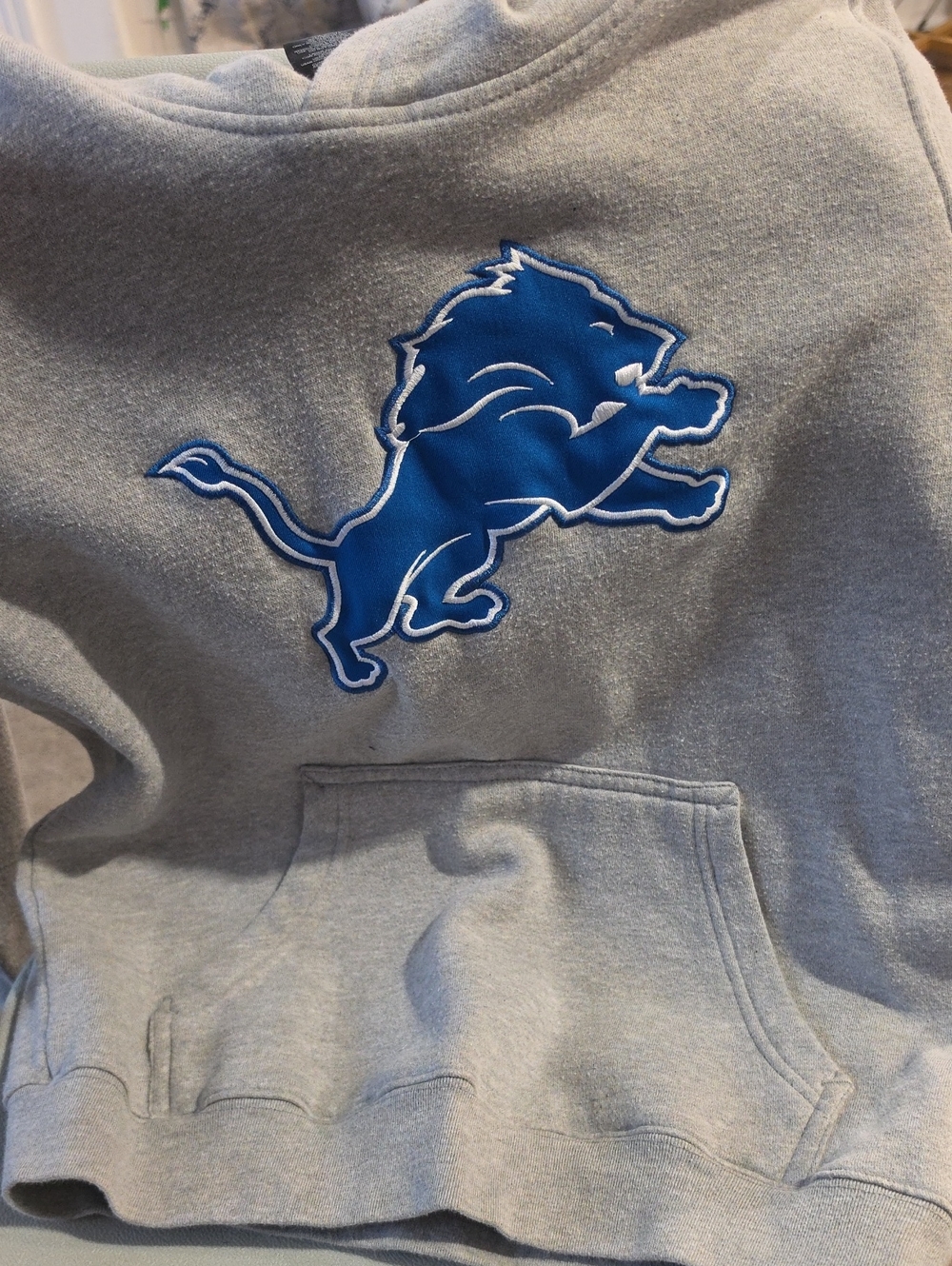 NFL Gray Crewneck Sweatshirt with Blue Lions Patch